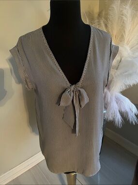Striped Black and White Tie-Front Blouse